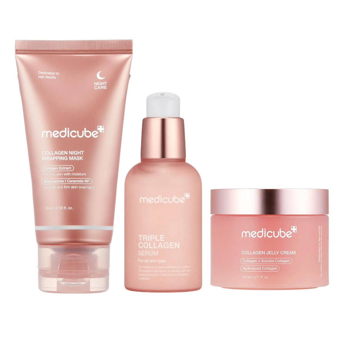 MEDICUBE set: Collagen Jelly Cream, Collagen Night Wrapping Mask and Triple Collagen Serum